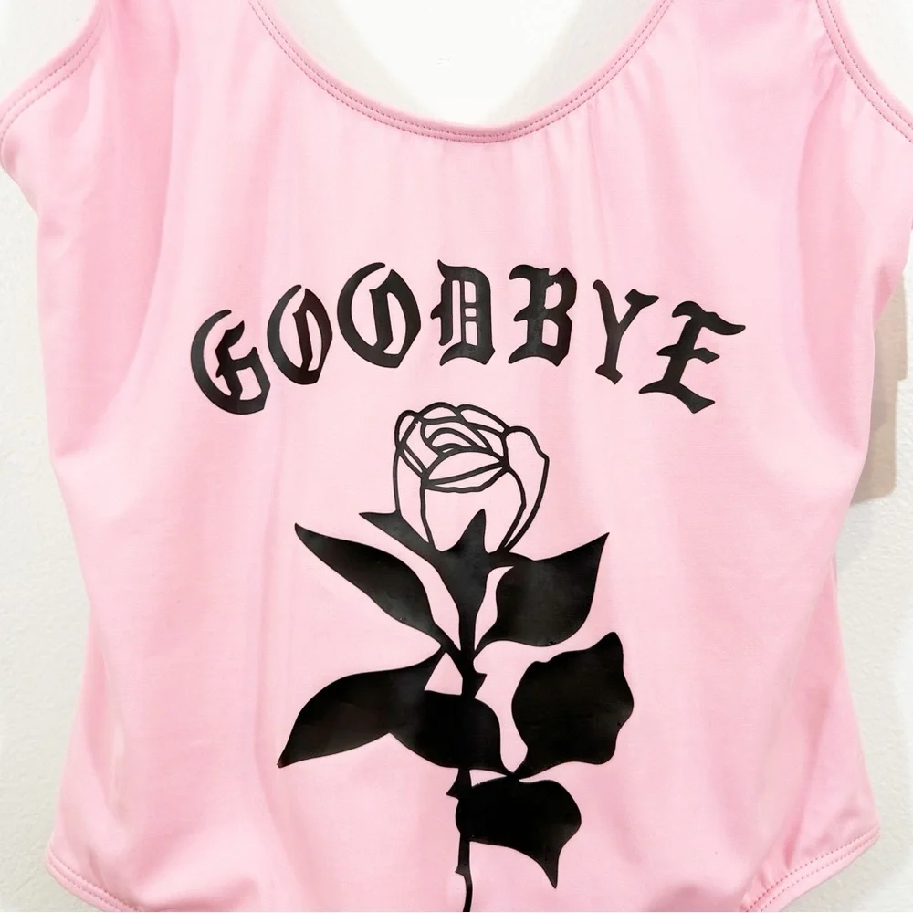 NWT Retro Pink and Black Graphic One Piece Swimsuit Large